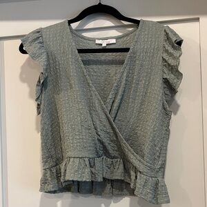 Love Tree Sage Ruffled Blouse